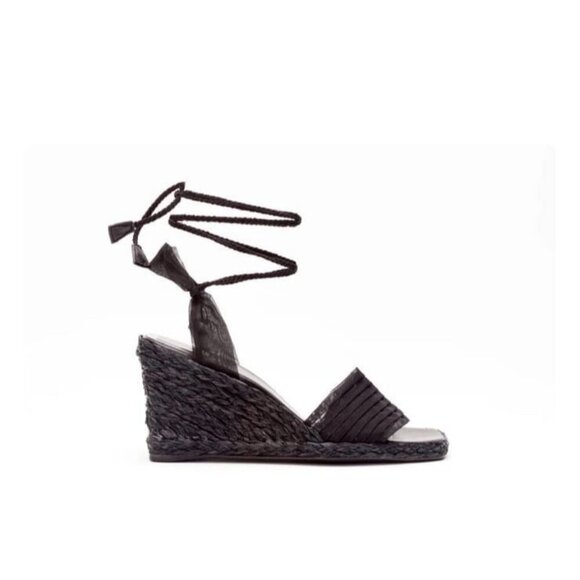 Stuart Weitzman Vintage Black Espadrilles Black Heel Wedges Women’s Size 10 - Picture 1 of 10